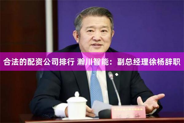 合法的配资公司排行 瀚川智能：副总经理徐杨辞职